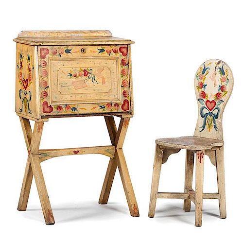 Peter Hunt Folk Art Painted Desk and Chair 