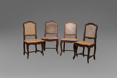 Four wooden chairs and Vienna straw seats, 18th century