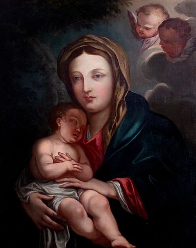 Scuola romana, fine secolo XVIII - Madonna and Child with two cherubs