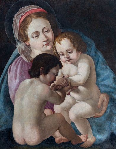Seguace di Giovan Francesco Barbieri, detto il Guercino - Madonna with Child and San Giovannino