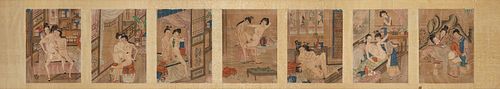 Seven erotic scenes, China early 19th century, painted on silk
