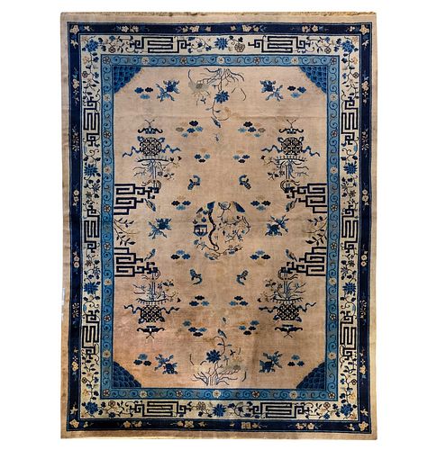 White and blue carpet with floral motifs, China, 20th century