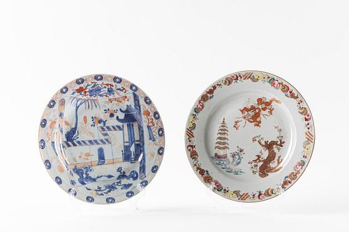 Two polychrome ceramic plates, China, late 18th century