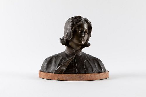 Antonio Ugo (Palermo 1870-1950)  - Bust of a young woman in bronze on a marble base