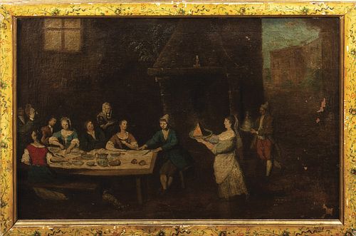 Scuola marchigiana, secolo XVIII - Two genre scenes depicting banquets with musicians