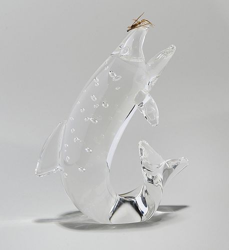 Steuben Crystal and 18KT Gold Trout Sculpture