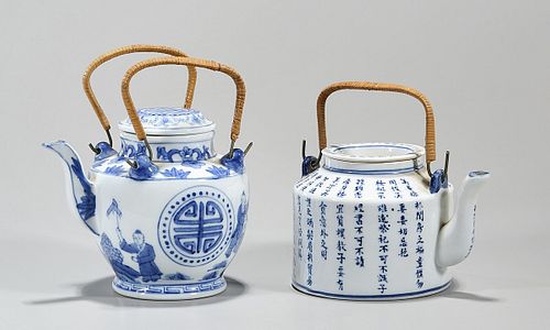 Two Chinese Blue and White Porcelain Tea Pots
