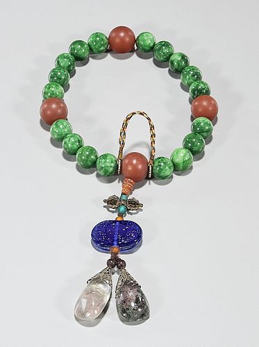 Chinese Strung Hardstone, Rock Quartz and Glass Beads