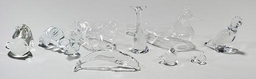 Group of Nine Crystal and Glass Animal-Form Articles