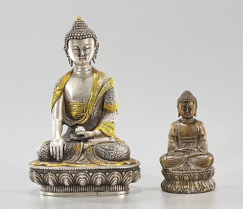 Two Chinese Metal Seated Buddhas
