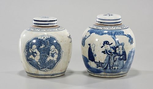 Two Chinese Blue and White Porcelain Covered Ginger Jars