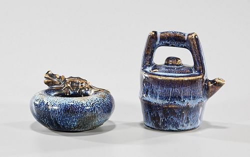 Two Small Korean Blue Glazed Ceramics