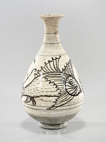 Korean Glazed Incised Ceramic Vase