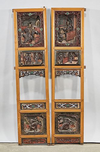 Two Chinese Carved Wood Panels