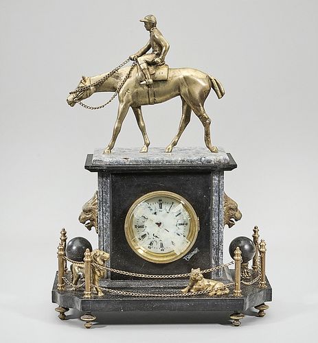 Decorative Stone and Metal Mantel Clock
