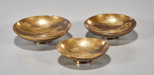 Set of Three Elaborate Japanese Lacquer Dishes