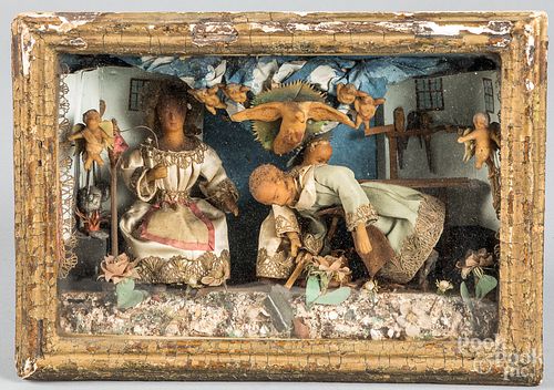 English Wax diorama of a family, 19th c.