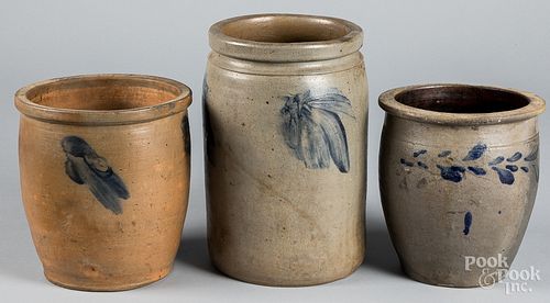 Three Mid-Atlantic stoneware crocks, 19th c.