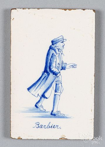 Barbier (Barber) occupational delft tile, 19th c.
