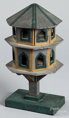 Diminutive painted pine martin birdhouse, 19th c.