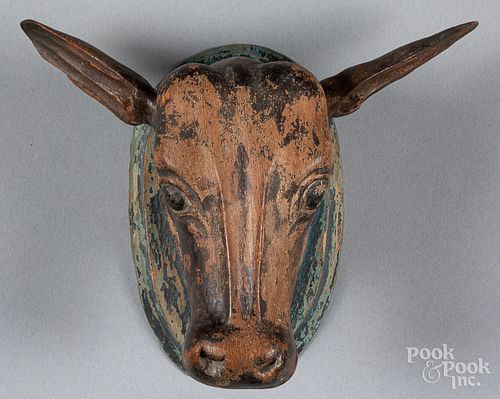 Carved and painted steer trade sign, 19th c.