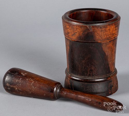 Monkey wood mortar and pestle, 18th c.