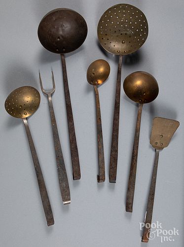 Set of F.B.S. Canton Ohio iron and brass utensils