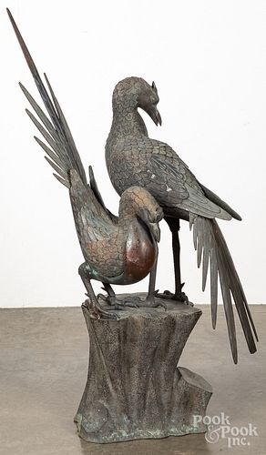 Bronze garden sculpture of two birds, early 20th