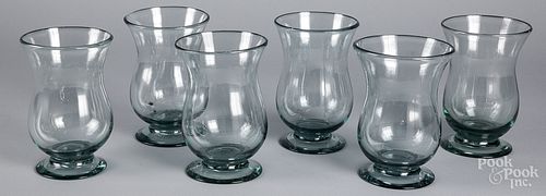 Six blown aqua glass jars