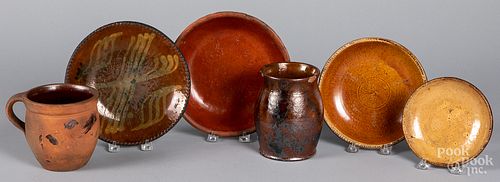 Six pieces of Pennsylvania redware, 19th c.