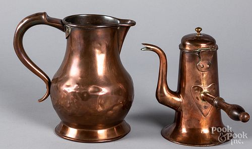 Dovetailed copper chocolate pot and pitcher