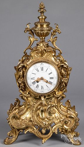 French gilt metal mantel clock, late 19th c.