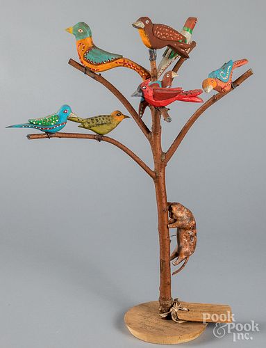 Luke Gottshall carved and painted bird tree