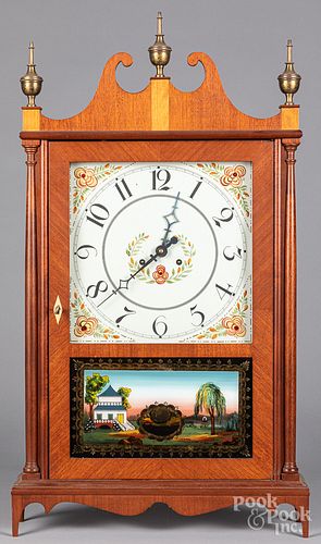 Elmer Stennes mahogany pillar and scroll clock