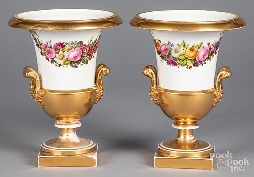 Pair of Tucker style painted porcelain urns