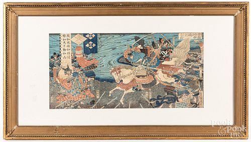 Two Japanese woodblock triptychs