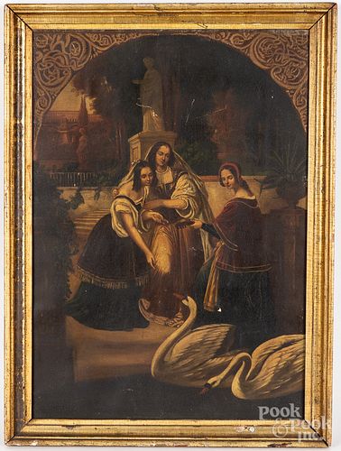 Continental oil on canvas of three young maidens
