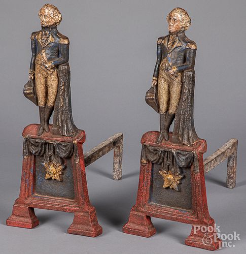 Pair of painted cast George Washington andirons