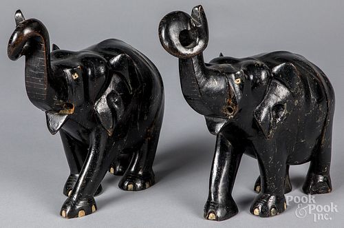 Pair of craved and painted elephants