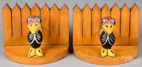 Pair of maple crow and fence bookends