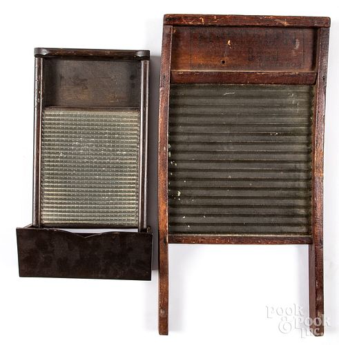 Two pine and tin washboards