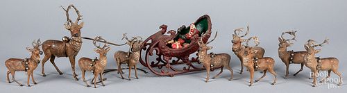 Hubley cast iron sleigh, together with reindeer