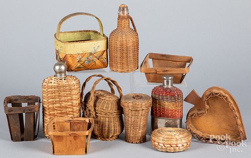 Collection of small basketry items.