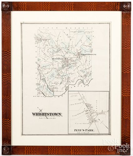 Map of Wrightstown, PA, in a custom painted frame