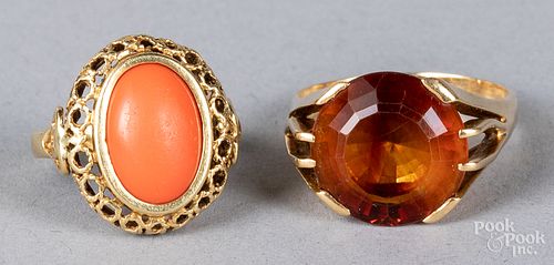 Two 18K gold and gemstone rings, 9.7 dwt.