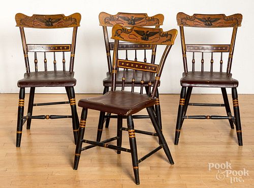 Set of four Pennsylvania painted plank seat chair