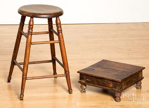 Splay leg stool, together with a small stand.