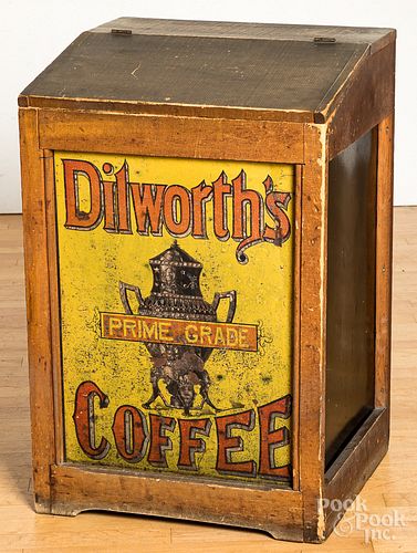 Painted pine and tin Dilworth's Coffee bin