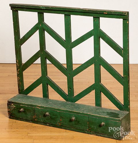 Painted pine hanging rack, late 19th c.