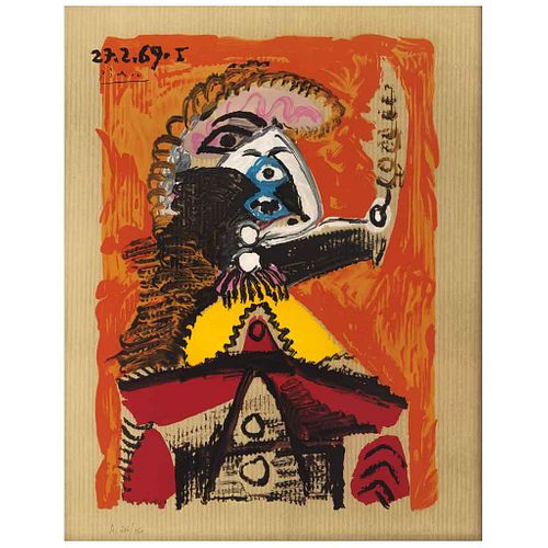 PABLO PICASSO, From the binder Portraits Imaginaires, 1969, Signed and dated on plate 27.5.69, Lithograph 206/250, 24.4 x 19.2" (62 x 49 cm)